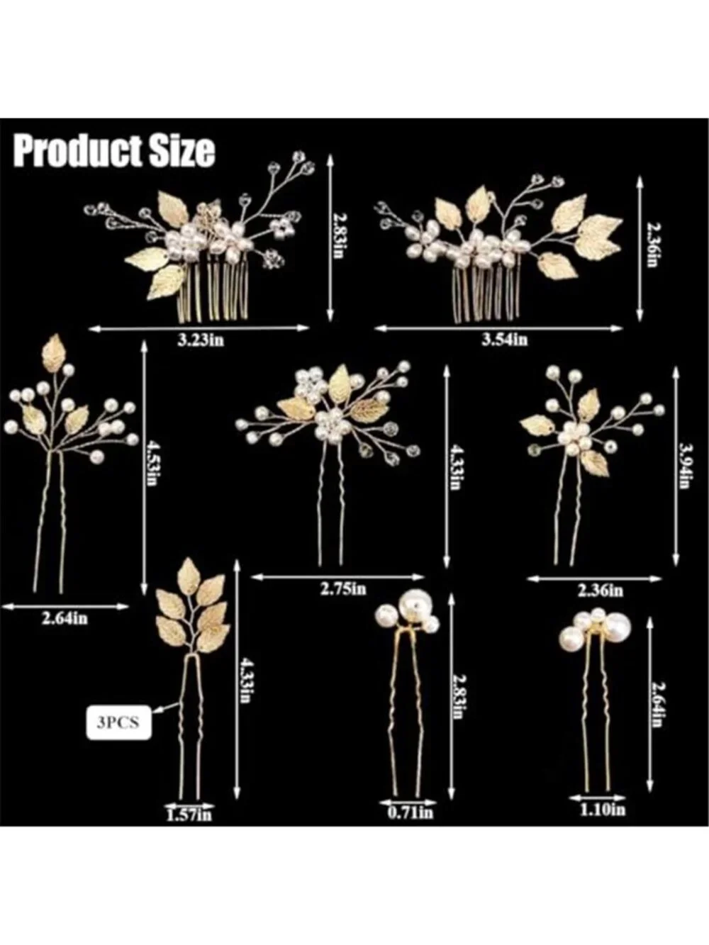 10 Pieces Gold Leaf Bridal Hair Pins Wedding Headpiece Hair Jewelry with Pearl